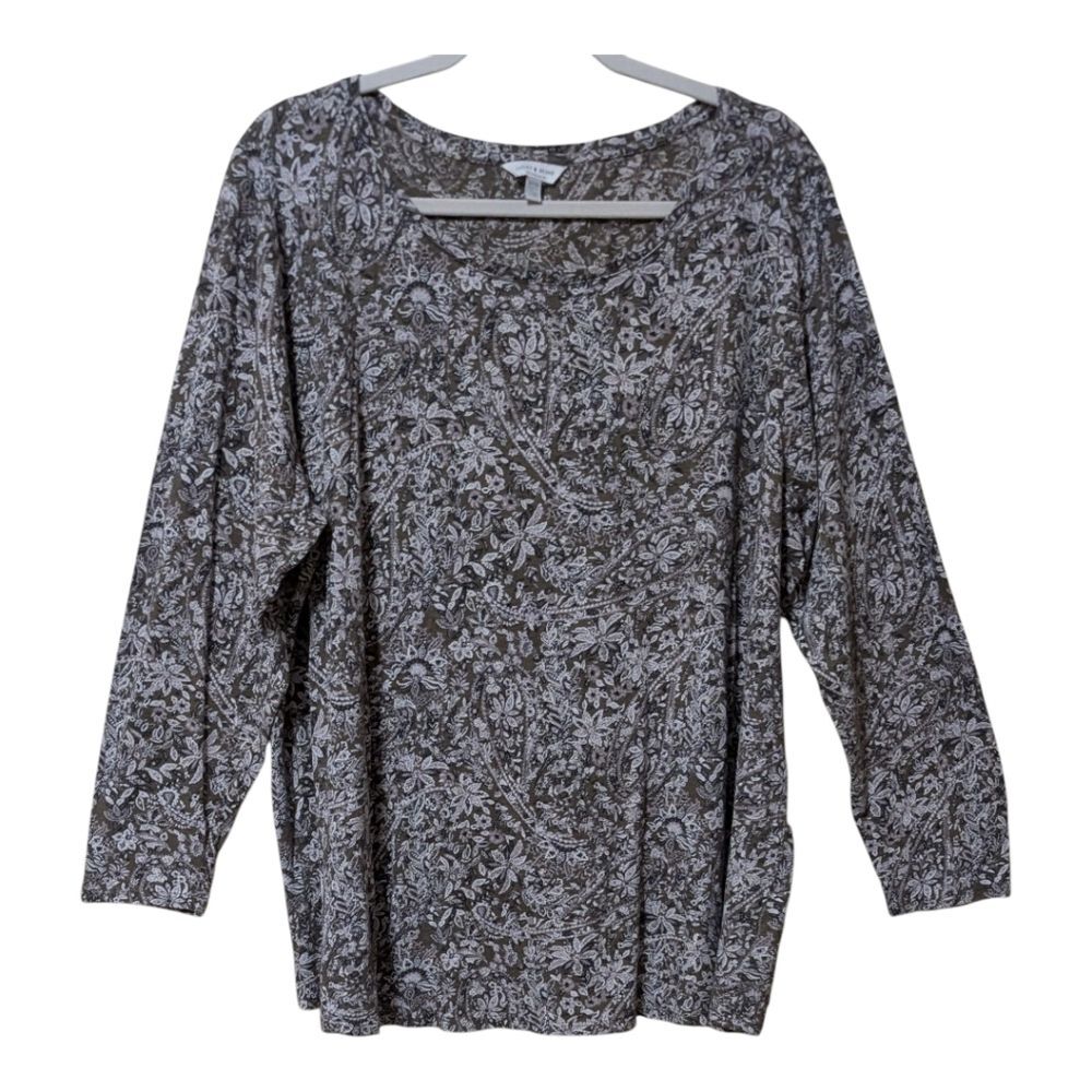 Lucky Brand pop over top blouse size 3X ditzy floral boho mature business casual - Picture 1 of 10